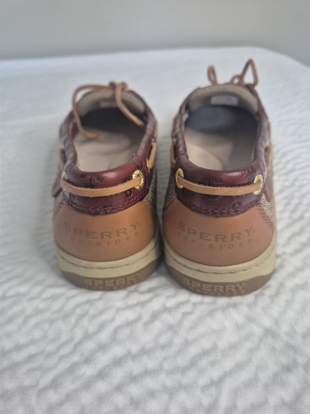 Sperry Two-Tone Brown Leather & Tan Mesh Moccasins - Women - Picture 6 of 11